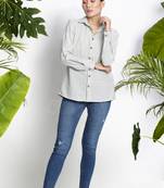 White Handwoven Cotton Shirt With Stripes