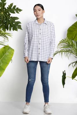 White Handwoven Cotton Shirt With Checks 1