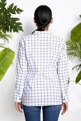 White Handwoven Cotton Shirt With Checks 3