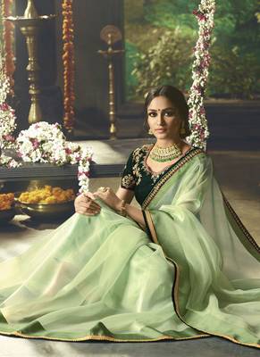 Green Embroidered Art Silk Saree With Blouse 1