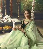 Green Embroidered Art Silk Saree With Blouse