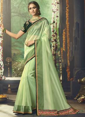 Green Embroidered Art Silk Saree With Blouse 2