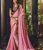 Baby Pink Embroidered Art Silk Saree With Blouse