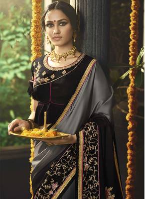 Multicolor embroidered art silk saree with blouse 2