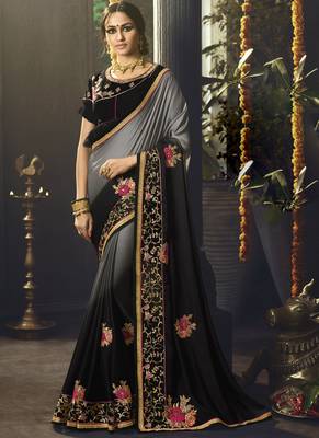 Multicolor embroidered art silk saree with blouse 1