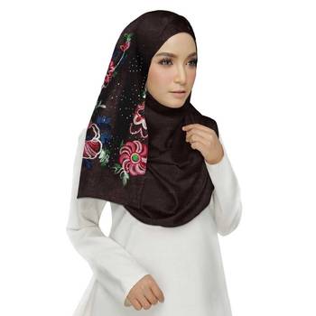 Brown  Premium Cotton Fabric Embroidered Hijab 3