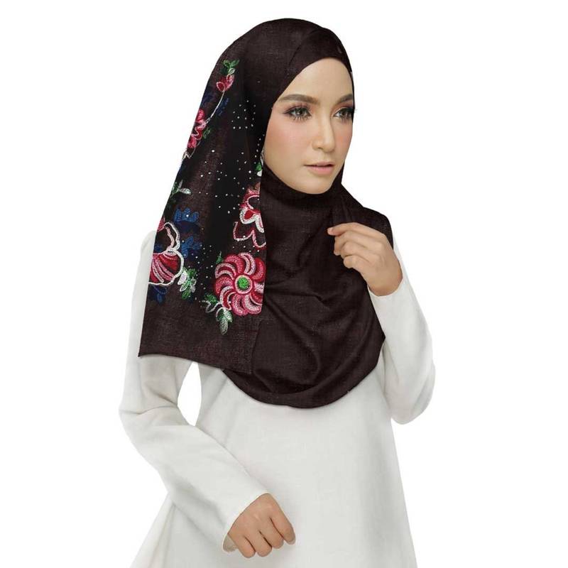 Brown  Premium Cotton Fabric Embroidered Hijab