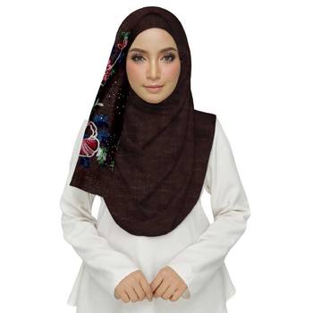 Brown  Premium Cotton Fabric Embroidered Hijab 10