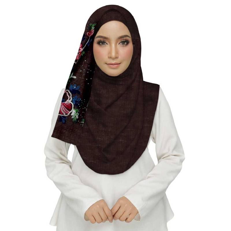 Brown  Premium Cotton Fabric Embroidered Hijab