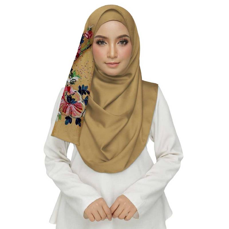 Yellow  Premium Cotton Fabric Embroidered Hijab