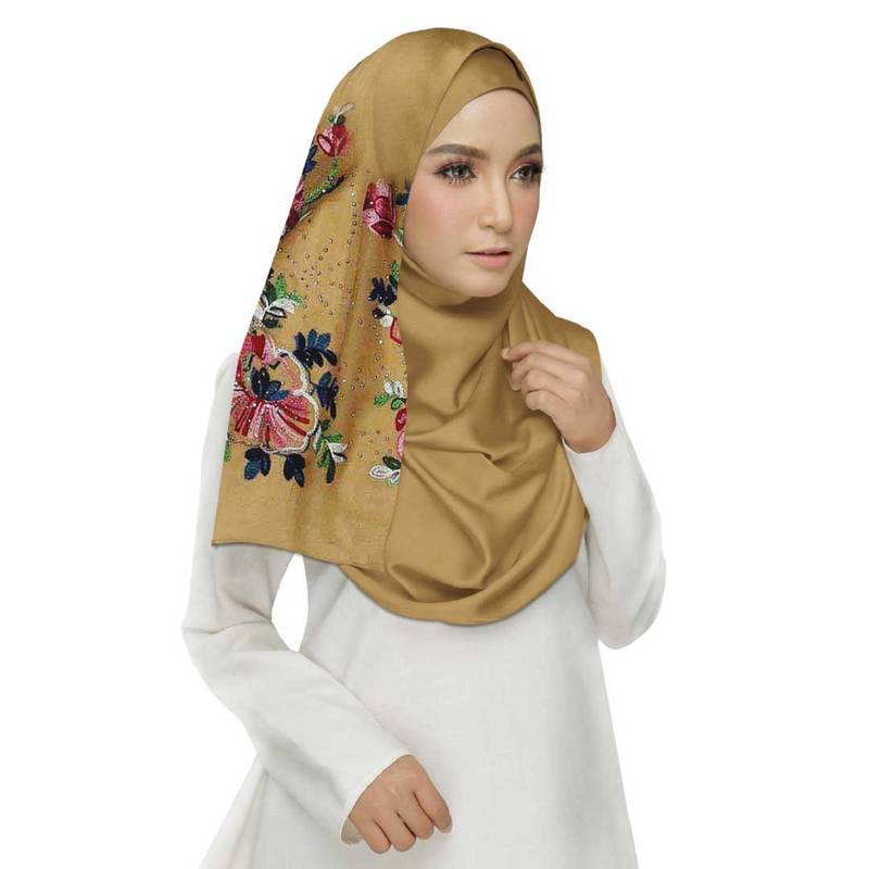 Yellow  Premium Cotton Fabric Embroidered Hijab