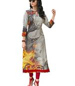 Grey printed Poly rayon kurti