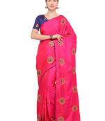 Pink Embroidered Art Silk Saree With Blouse