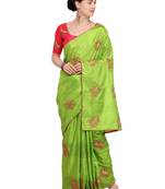 Parrot green embroidered art silk saree with blouse