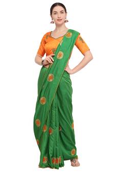 Green embroidered art silk saree with blouse