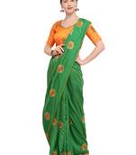 Green embroidered art silk saree with blouse