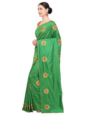 Green embroidered silk blend saree with blouse 2