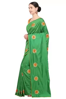Green embroidered silk blend saree with blouse