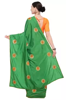 Green embroidered silk blend saree with blouse