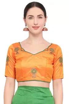 Green embroidered silk blend saree with blouse