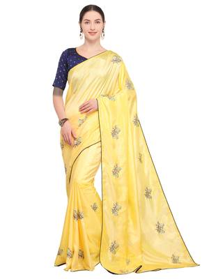 Light yellow embroidered art silk saree with blouse 1