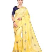 Light yellow embroidered art silk saree with blouse
