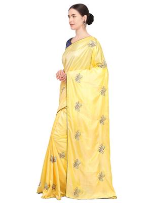 Light yellow embroidered art silk saree with blouse 2