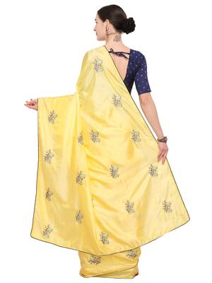Light yellow embroidered art silk saree with blouse 3