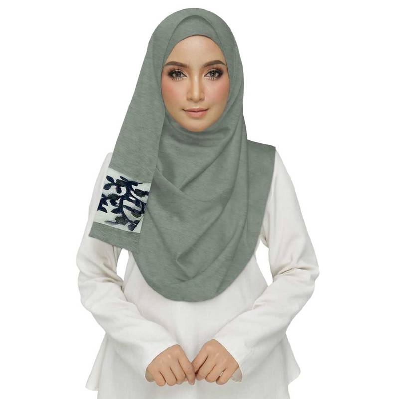 Green  Premium Tissue Fabric Embroidered Hijab