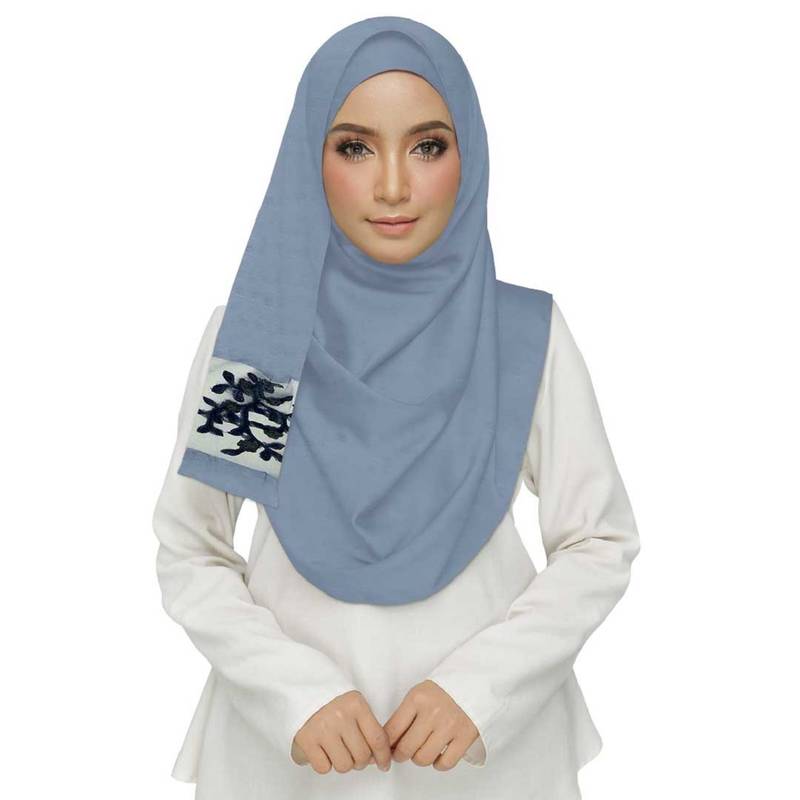 Blue  Premium Tissue Fabric Embroidered Hijab