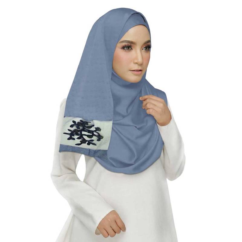 Blue  Premium Tissue Fabric Embroidered Hijab