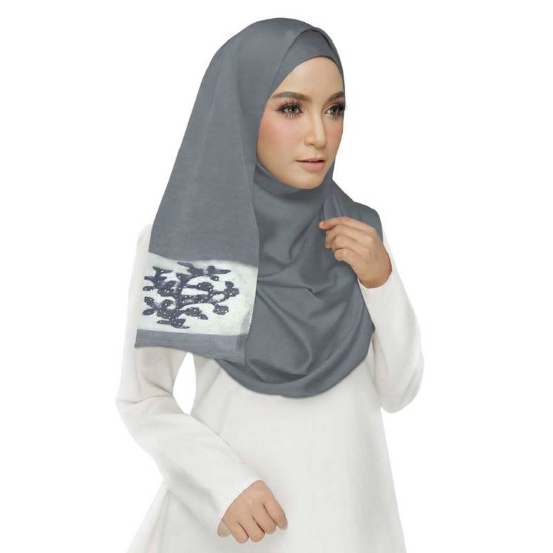 Black  Premium Tissue Fabric Embroidered Hijab