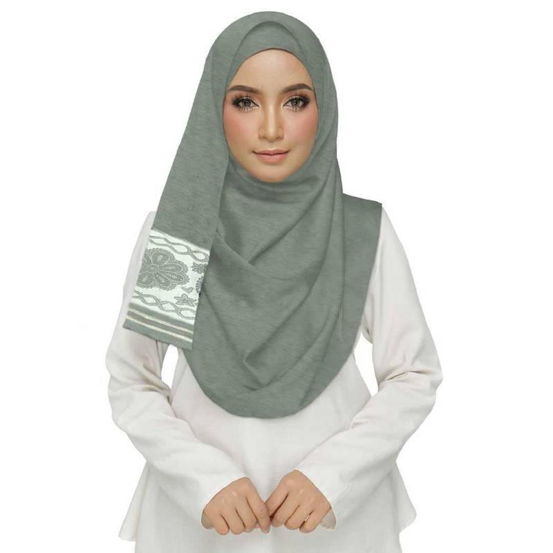 Green  Premium Tissue Fabric Embroidered Hijab