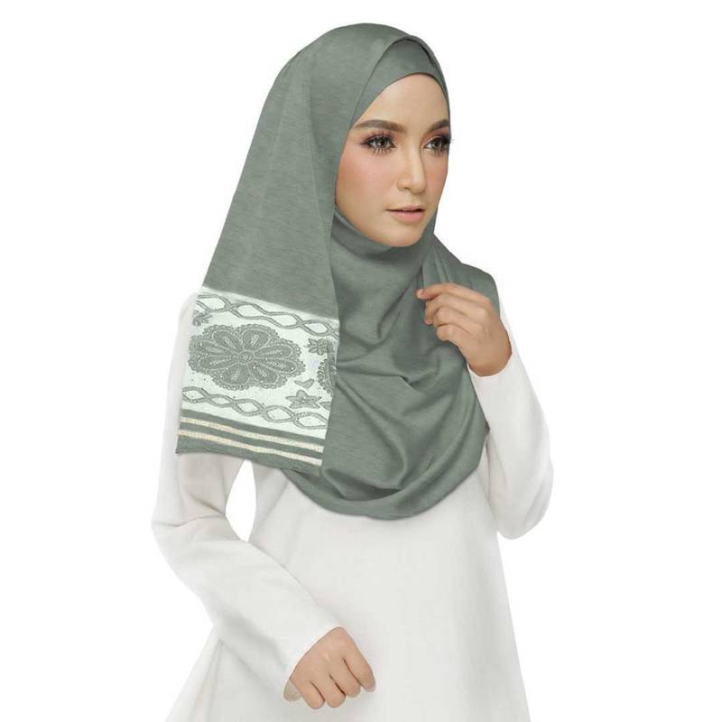 Green  Premium Tissue Fabric Embroidered Hijab