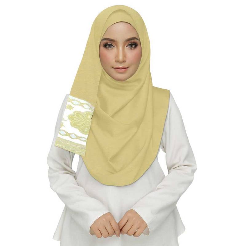Yellow  Premium Tissue Fabric Embroidered Hijab