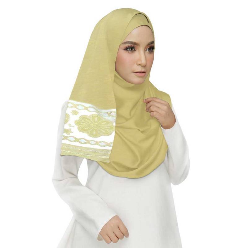 Yellow  Premium Tissue Fabric Embroidered Hijab