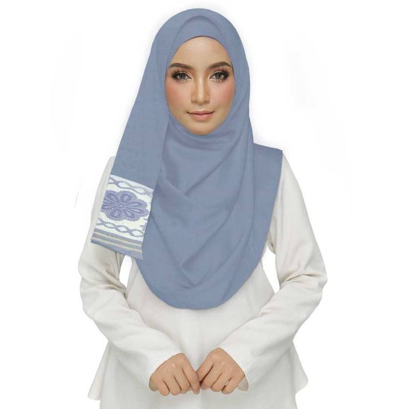 Blue  Premium Tissue Fabric Embroidered Hijab