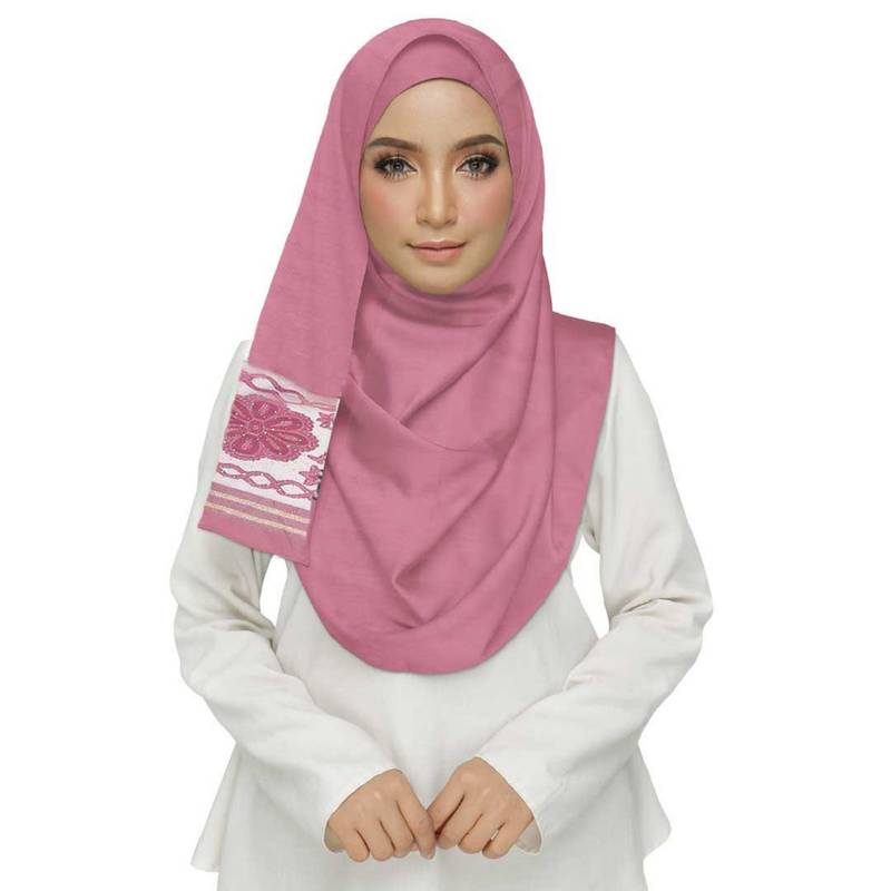 Pink  Premium Tissue Fabric Embroidered Hijab