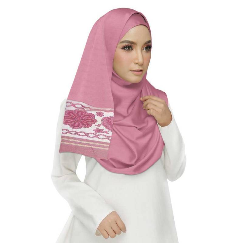 Pink  Premium Tissue Fabric Embroidered Hijab