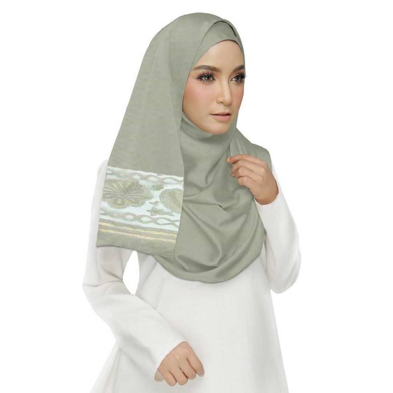 Brown  Premium Tissue Fabric Embroidered Hijab