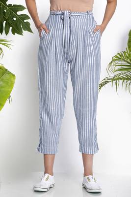Blue Handwoven Cropped Pants 1