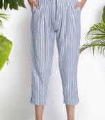 Blue Handwoven Cropped Pants