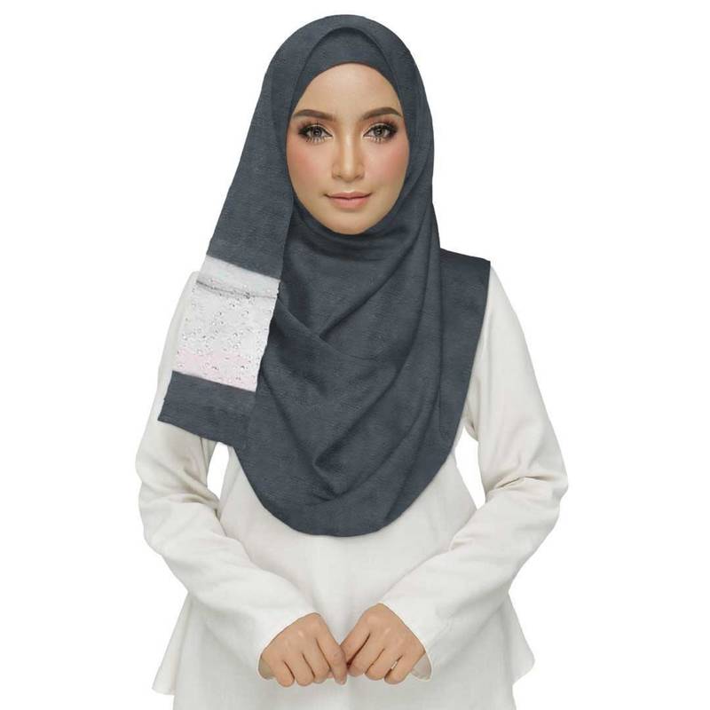 Black  Premium Tissue Fabric Embroidered Hijab