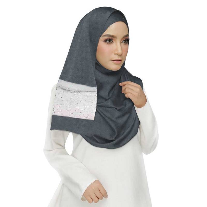 Black  Premium Tissue Fabric Embroidered Hijab