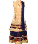 Blue printed net stitched lehenga