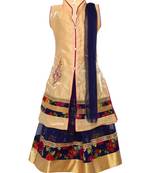 Blue printed net stitched lehenga
