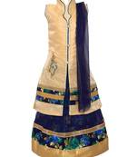 Blue printed net stitched lehenga
