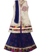 Blue printed net stitched lehenga