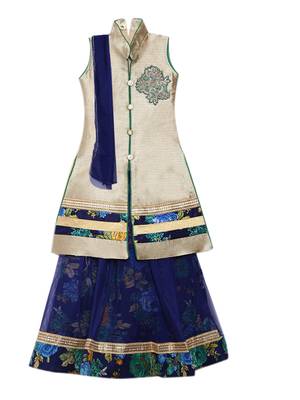Blue printed net stitched lehenga 1