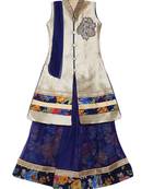 Blue printed net stitched lehenga